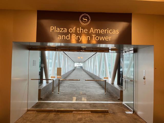Entrance from the Sheraton Hotel to Plaza of the Americas and Bryan Tower.